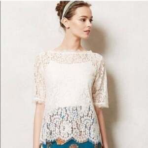 Anthropologie Blouse Vanessa Virginia Top Lace Blouse Floral Blouse XS Cream